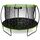 Trambulina de gradina, cu 4 picioare duble, scara metalica cu trepte late, plasa interna, intrarea in forma de L, cu fermoar si catarama, 435 cm, negru si verde, Culoare: Verde, Negru,  Diametru: 435 cm-Dacenergy.ro