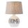Veioza, din ceramica smaltuita si abajur textil, design modern, 28 W, mesaj HOME, 27 cm, alb si bej-Dacenergy.ro