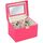 Geanta organizatoare cosmetice DacEnergy©, piele ecologica, rezistent la abraziune, cu cheie, oglinda, compartimente practice, 22,5x 16,5 x 17,2 cm, roz-Dacenergy.ro
