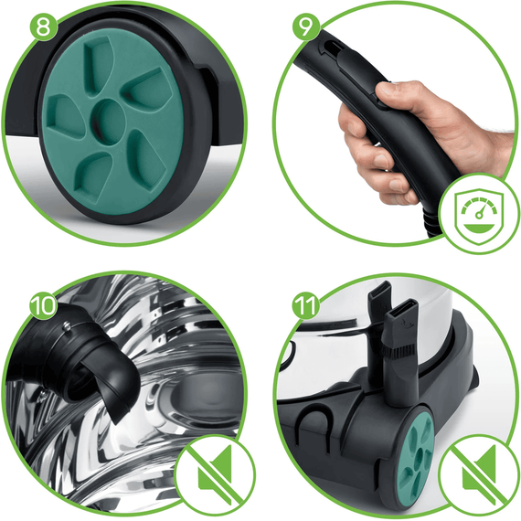 Aspirator industrial, putere 1600W, aspirare umeda si uscata, fara sac, 30L, filtru HEPA, functie suflare, argintiu si negru-poza 2-Dacenergy.ro