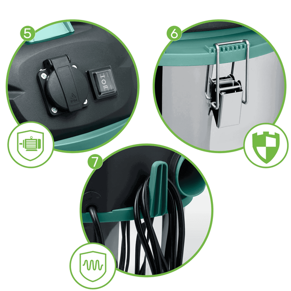 Aspirator industrial, putere 1600W, aspirare umeda si uscata, fara sac, 30L, filtru HEPA, functie suflare, argintiu si negru-poza 4-Dacenergy.ro