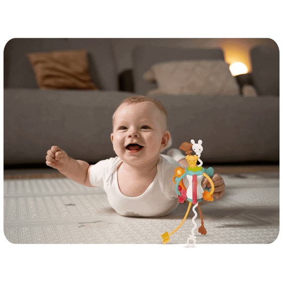 ​Jucarie senzorale , pentru bebelusi fete si baieti, inspiratie Montessori, multi elemente usor de prins, cu animale distractive, o maimuta, un caine si un iepure.-poza 5-Dacenergy.ro