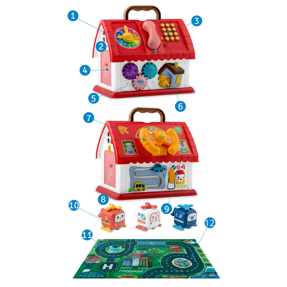 ​Set jucarii educationale, casa de jucarii, 3 elicoptere, un covoras de joaca, telefon interactiv cu sunete si butoane, 24 x18,5 x26 cm-poza 3-Dacenergy.ro