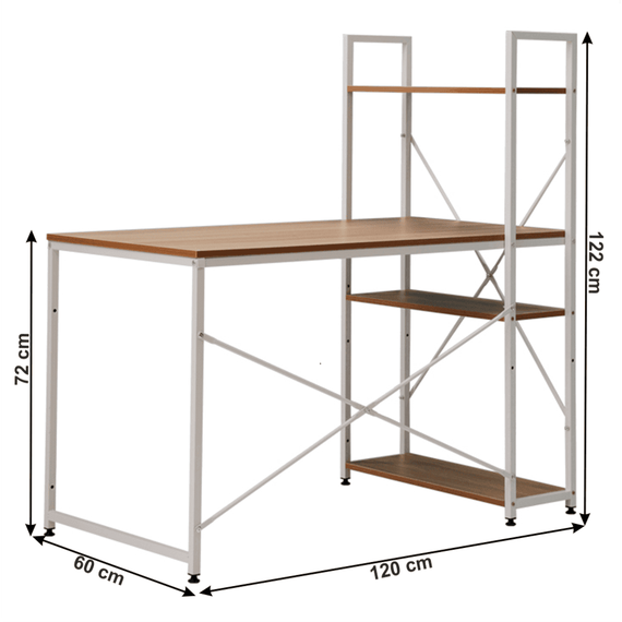 Birou DacEnergy©, realizat din PAL laminat si metal, multifunctional, practic, 3 rafturi, 120x60x72 / 122 cm, stejar si alb-poza 2-Dacenergy.ro