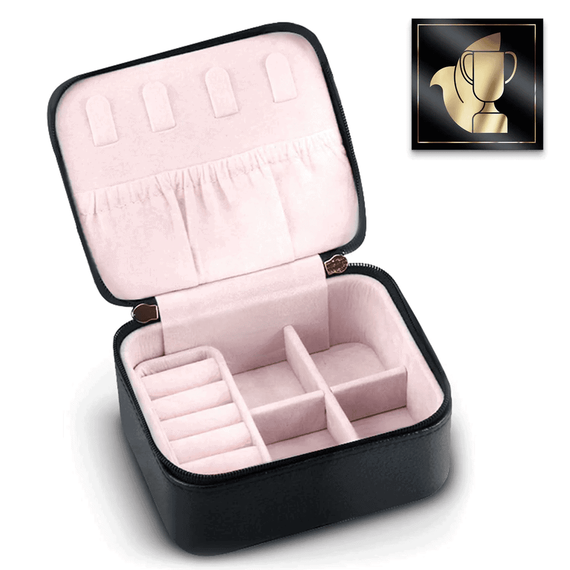 ​Cutie de bijuterii DacEnergy©, realizata din imitatie de piele, compartimente practice, de dimensiuni reduse, 11x 9x 5 cm,  negru, Culoare: Negru-poza 6-Dacenergy.ro