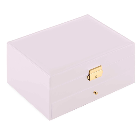 ​Cutie de bijuterii DacEnergy©, piele ecologica, forma moderna, cu cheita, oglinda, suport colier, inele, cercei, 23x 17,2x 10,7 cm, roz, Culoare: Roz-poza 3-Dacenergy.ro