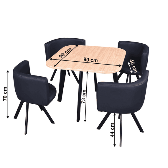 Set de bucatarie DacEnergy©, design modern si atractiv, masa patrata, realizata din MDF, 4 scaune, cu spatar, din piele eco, stejar si negru,  90x90x73 cm-poza 2-Dacenergy.ro