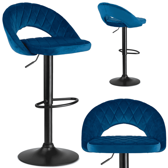 Scaun de bar cu spatar DacEnergy©, tapitat, suport pentru picior, design atemporal, inaltime reglabila, albastru-poza 4-Dacenergy.ro