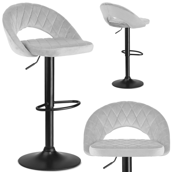 Scaun de bar cu spatar DacEnergy©, tapitat, suport pentru picior, design atemporal, inaltime reglabila, gri-poza 4-Dacenergy.ro