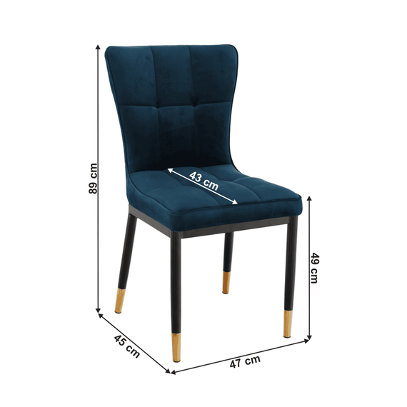 Scaun bucatarie / living DacEnergy©, structura din metal cu finisaj negru si auriu, tapiterie din material textil albastru petrol, design simplu, 47x45x89 cm-poza 7-Dacenergy.ro