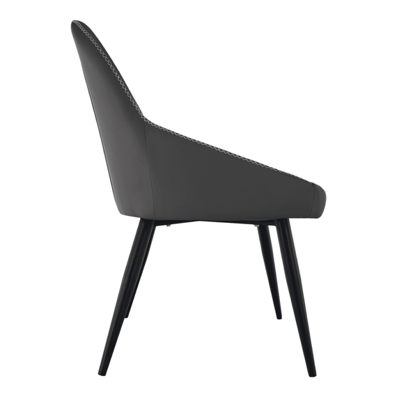 Scaun bucatarie / living DacEnergy©, structura din metal, sezutul si spatarul cu tapiterie din imitatie piele, 50 x 55 x 90 cm, cu brodarie decorative si pliuri, finisaj gri si negru-poza 6-Dacenergy.ro