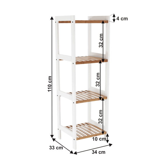 Raft DacEnergy©, realizat din bambus lacuit si MDF, patru polite, 34x33x110 cm, finisaj alb si natur-poza 2-Dacenergy.ro