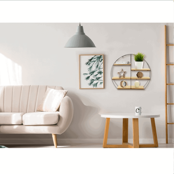 Raft DacEnergy©, realizat din lemn si metal, 50x10x42,5 cm, 4 polite, finisaj natural si negru-poza 2-Dacenergy.ro