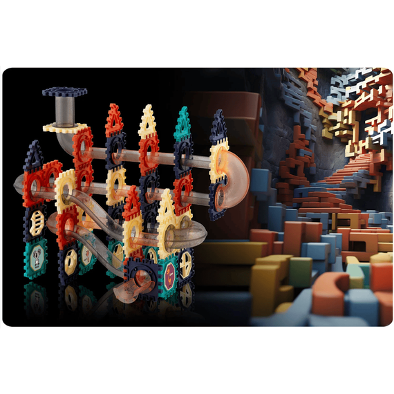 Set de construit cu piese magnetice , dezvoltarea abilitatilor motorice fine, exerseaza coordonarea mana-ochi, cu tobogan, blocuri de constructie, autocolante, bile, 110 de elemente, Numar piese	: 110-poza 3-Dacenergy.ro
