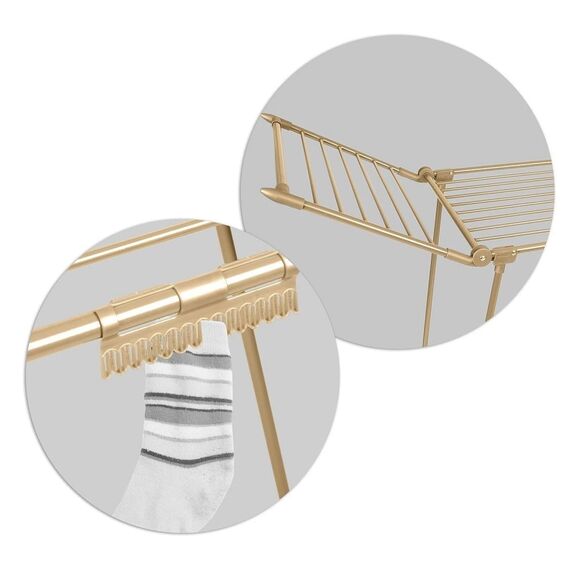 Uscator de rufe DacEnergy©, constructie metalica, cu 2 brate, pliabil, solid, picioare antiderapante, suprafata mare de uscare 19 m, auriu, Culoare: Auriu-poza 8-Dacenergy.ro