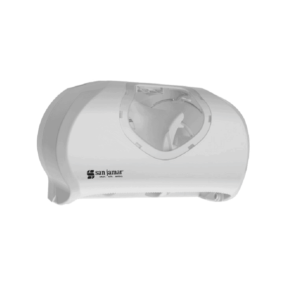 Dispenser hartie igienica, doua role, cu diametrul maxim de 23 cm, 28,6x 50.3x 14,1 cm, alb si transparent-Dacenergy.ro