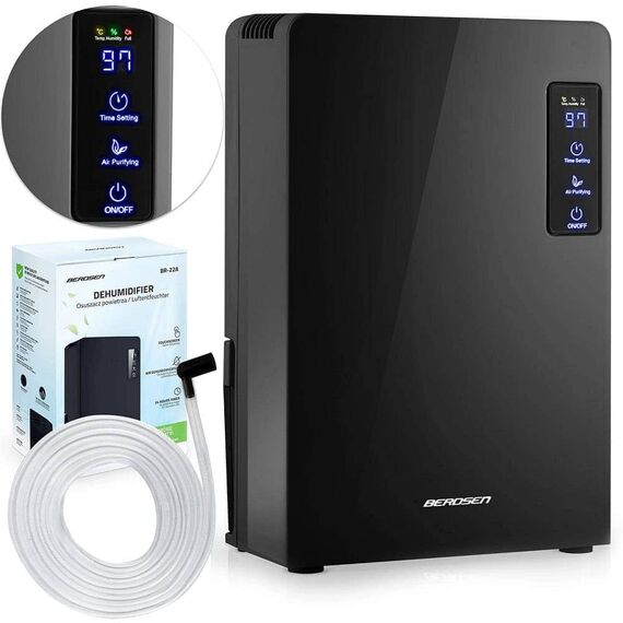 Dezumidificator, display LED, detector de nivel de apa, mod Peltier, capacitate 700 ml/ 24h, capacitate rezervor apa 2200 ml, 90 W, lampa UV si filtru TiO2, cu maner, negru, Culoare: Negru-poza 2-Dacenergy.ro