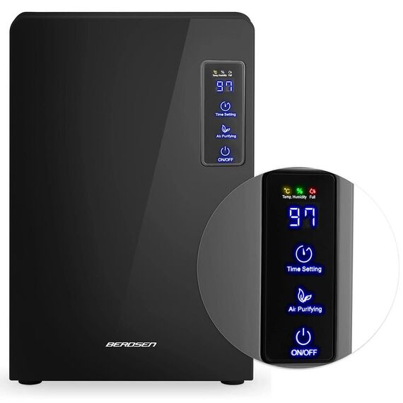 Dezumidificator, display LED, detector de nivel de apa, mod Peltier, capacitate 700 ml/ 24h, capacitate rezervor apa 2200 ml, 90 W, lampa UV si filtru TiO2, cu maner, negru, Culoare: Negru-poza 9-Dacenergy.ro