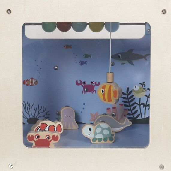 Cub de activitate DacEnergy©, cu 5 activitati, joc de pescuit, forme geometrice, labirint, tema oceanului, dexteritatea, 30 x 29,5 x 48 cm, albastru, Culoare: Albastru-poza 4-Dacenergy.ro