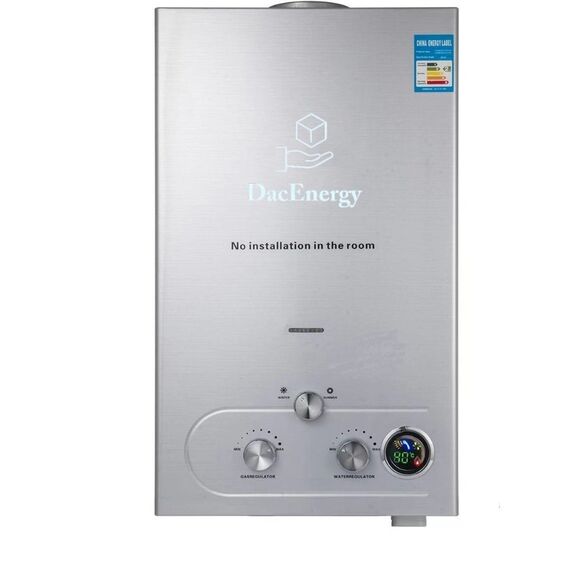 Incalzitor instant DacEnergy©, pe gaz natural, GNL, carcasa din otel inoxidabil, afisaj LED si butoane de control, presiunea gazului nominal de 2800Pa, cu alimentare baterii, 18l/min, 36 kw, argintiu, Tip alimentare	: GNL, Capacitate: 18 l-poza 2-Dacenergy.ro
