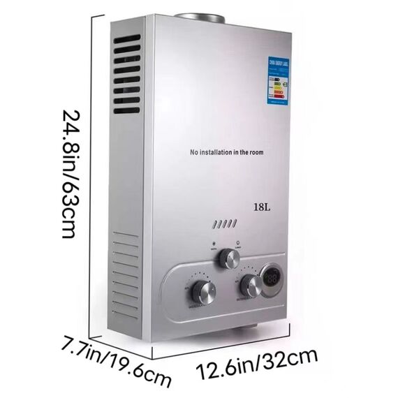 Incalzitor instant DacEnergy©, pe gaz natural, GNL, carcasa din otel inoxidabil, afisaj LED si butoane de control, presiunea gazului nominal de 2800Pa, cu alimentare baterii, 18l/min, 36 kw, argintiu, Tip alimentare	: GNL, Capacitate: 18 l-poza 6-Dacenergy.ro