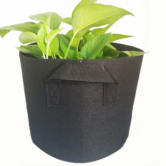 Ghiveci din pasla netesuta DacEnergy©, pentru plante de gradina, legume, flori, ierburi, fructe, plantare, de forma rotunda, cu maner, 37 l, diamentru 40 cm, gri antracit, Diametru: 40 cm-Dacenergy.ro