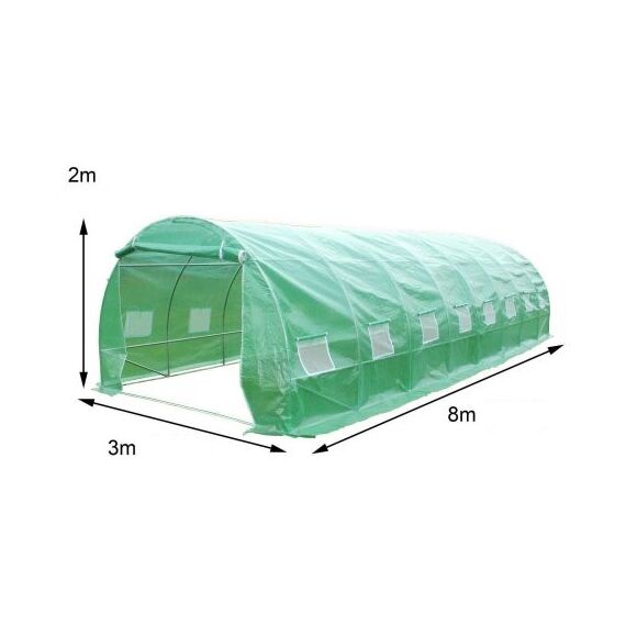 Solar gradina DacEnergy©, tevi din otel, folie PE 140g/m2, 16 ferestre cu plasa de tantari, 8x 3x 2 m, doua usi acces, suprafata totala 24m2, rezistenta la UV4, verde, Tip deschidere: Frontala , Spate, Culoare: Verde, Latime: 300 cm, Lungime: 800 cm-poza 10-Dacenergy.ro