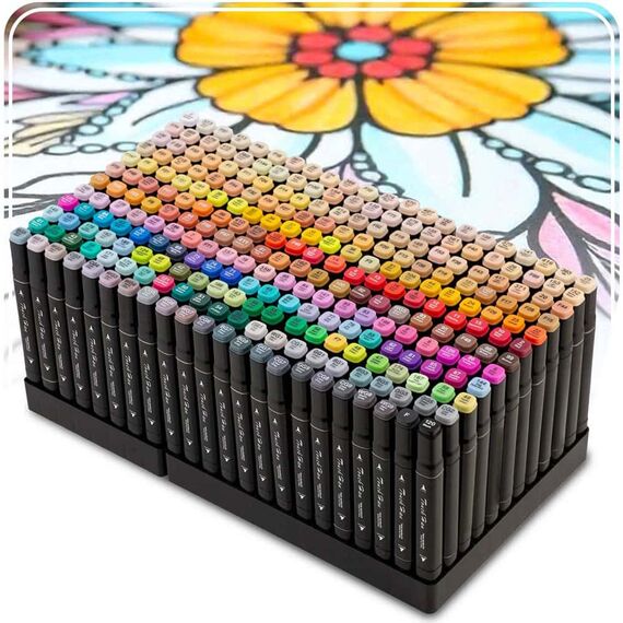 Set 262 markere duble DacEnergy©, cerneala cu alcool, cu varfuri de 2 mm si 7 mm, nuante intense, vii, multicolore, Numar bucati/set	: 262-poza 4-Dacenergy.ro