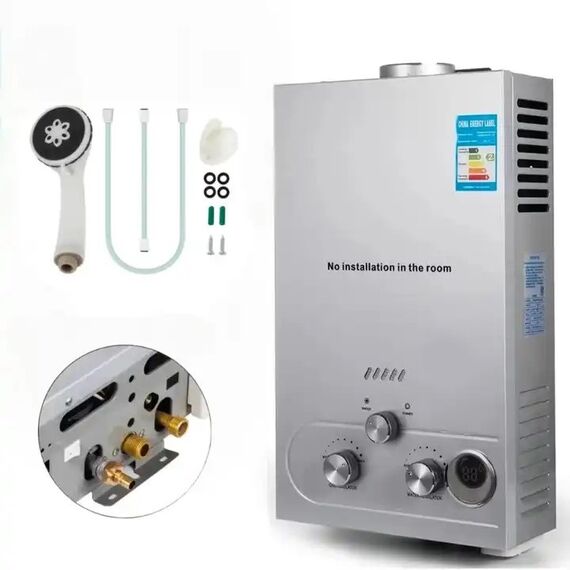 Incalzitor instant pe GPL DacEnergy©, carcasa din otel inoxidabil, afisaj LED si butoane de control, presiunea gazului nominal de 2800Pa, cu alimentare baterii, 6l/min, 12 kw, argintiu, Tip alimentare	: GPL, Capacitate: 6 l-poza 3-Dacenergy.ro