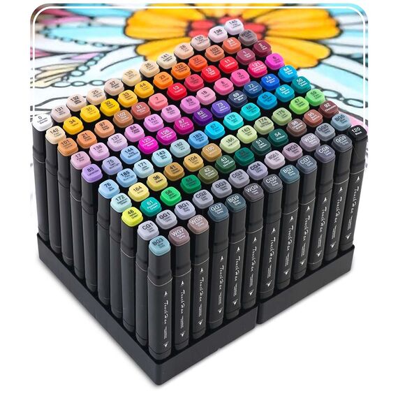 Set 120 markere duble DacEnergy©, cerneala cu alcool, cu varfuri de 2 mm si 7 mm, nuante intense, vii, multicolore, Numar bucati/set	: 120-poza 2-Dacenergy.ro
