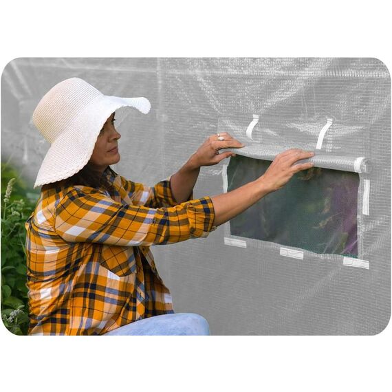 Solar gradina DacEnergy©, profile din otel, folie PE 140g/m2, o usa, 8 ferestre cu plasa de tantari, 3x 4,5 m, suprafata totala 13,5m2, rezistenta la UV4, alb, Tip deschidere: Frontala, Culoare: Alb, Latime: 300 cm, Lungime: 450 cm-poza 4-Dacenergy.ro