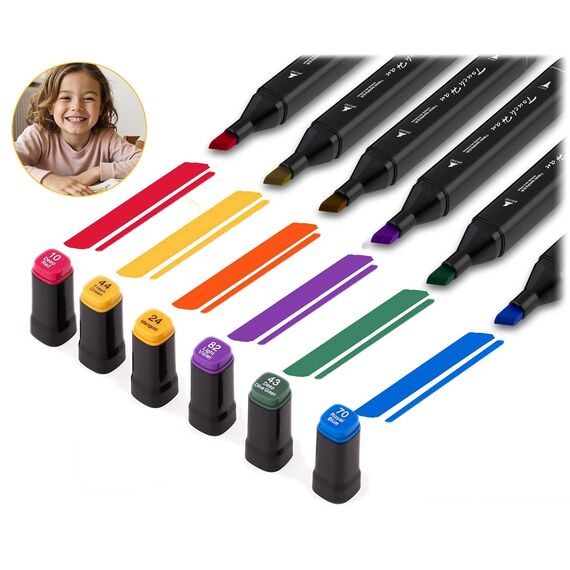 Set 80 markere duble DacEnergy©, cerneala cu alcool, cu varfuri de 2 mm si 7 mm, nuante intense, vii, multicolore, Numar bucati/set	: 80-poza 8-Dacenergy.ro