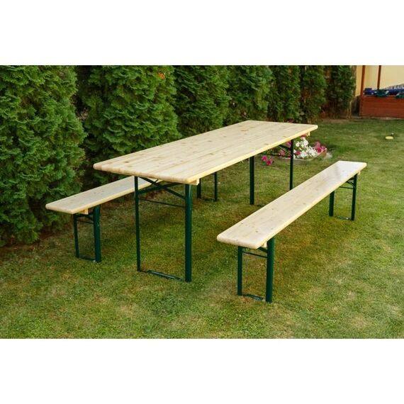 Set berarie DacEnergy©, masa dreptunghiulara si 2 banci, pliabil, usor de transportat si depozitat, din metal si lemn, 220 x 70 x 74 cm, natur-poza 5-Dacenergy.ro