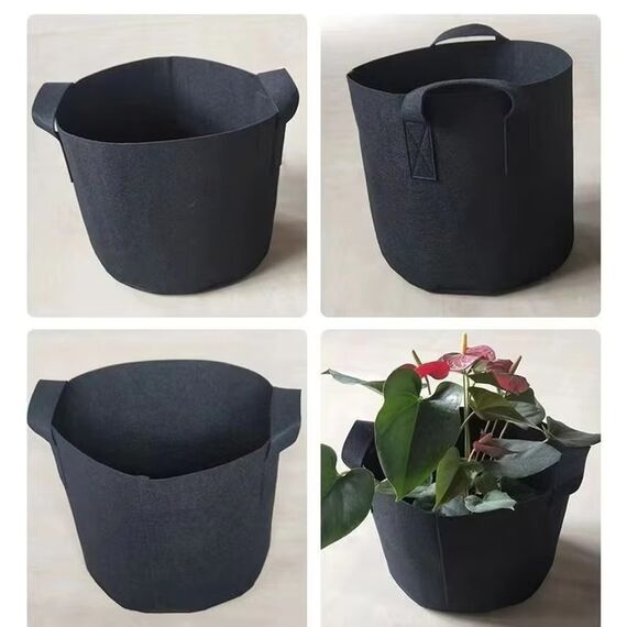 Ghiveci din pasla netesuta DacEnergy©, pentru plante de gradina, legume, flori, ierburi, fructe, plantare, de forma rotunda, cu maner, 25 l, diamentru 34 cm, gri antracit, Diametru: 34 cm-poza 5-Dacenergy.ro
