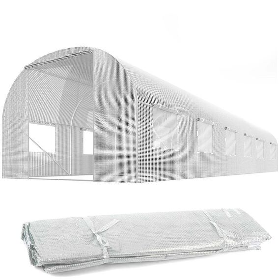 Folie protectie solar de gradina DacEnergy©, folie PE 140g/m2, 12 ferestre cu plase de tantari, 600 x 300 x 200 cm, 18 m2, alb-poza 5-Dacenergy.ro