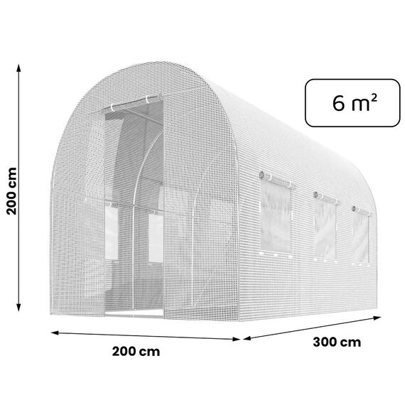 Solar gradina DacEnergy©, profile din otel, zincate, 25x07 mm, intrare cu fermoar, 6 ferestre cu plasa de tantari, 2x3m, 6m2, alb-poza 7-Dacenergy.ro