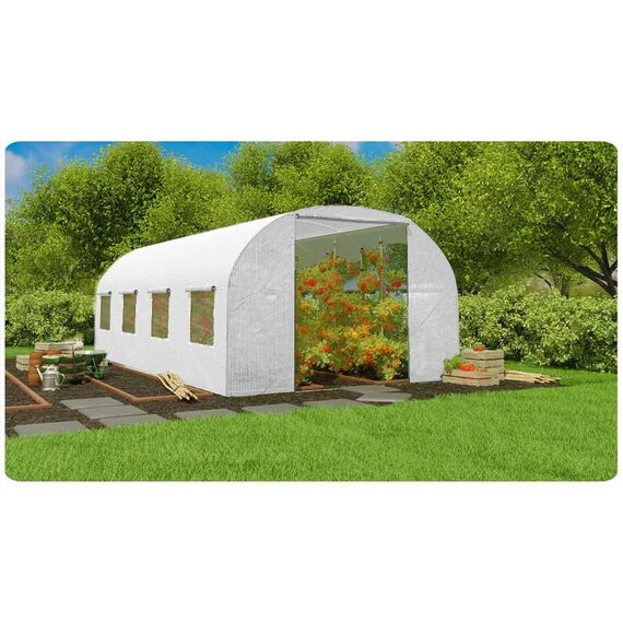 Solar gradina DacEnergy©, profile din otel, folie PE 140g/m2, o usa, 8 ferestre cu plasa de tantari, 3x 4,5 m, suprafata totala 13,5m2, rezistenta la UV4, alb, Tip deschidere: Frontala, Culoare: Alb, Latime: 300 cm, Lungime: 450 cm-poza 8-Dacenergy.ro