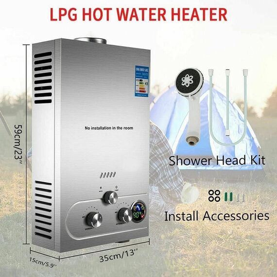 Incalzitor instant pe GPL DacEnergy©, carcasa din otel inoxidabil, afisaj LED si butoane de control, presiunea gazului nominal de 2800Pa, cu alimentare baterii, 18l/min, 36 kw, argintiu, Tip alimentare	: GPL, Capacitate: 18 l-poza 7-Dacenergy.ro