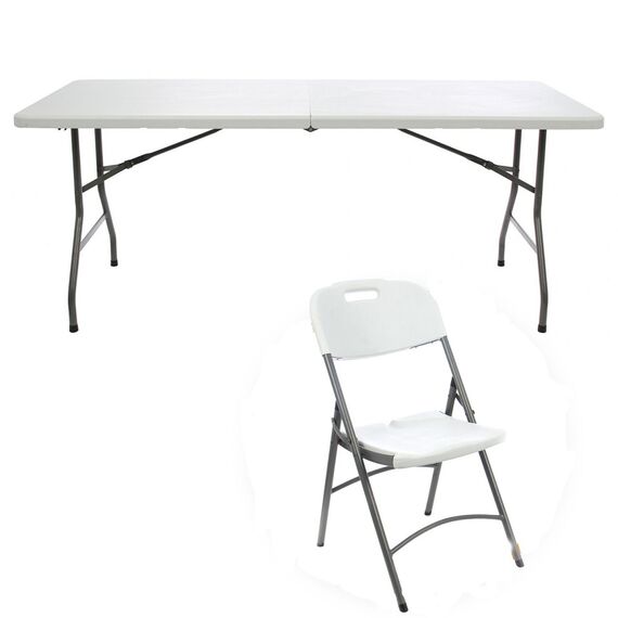 Set mobilier gradina DacEnergy©, structura cadru otel, cu masa dreptunghiulara si 6 scaune, culoare alb-Dacenergy.ro