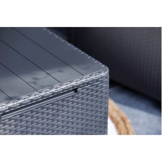 Set mobilier gradina DacEnergy©, polipropilena, masa 2 fotolii si o canapea cu perne, 4 persoane, spatiu depozitare, 55.5 x 55.5 x 38.5 cm, grafit, Numar persoane	: 4-poza 10-Dacenergy.ro