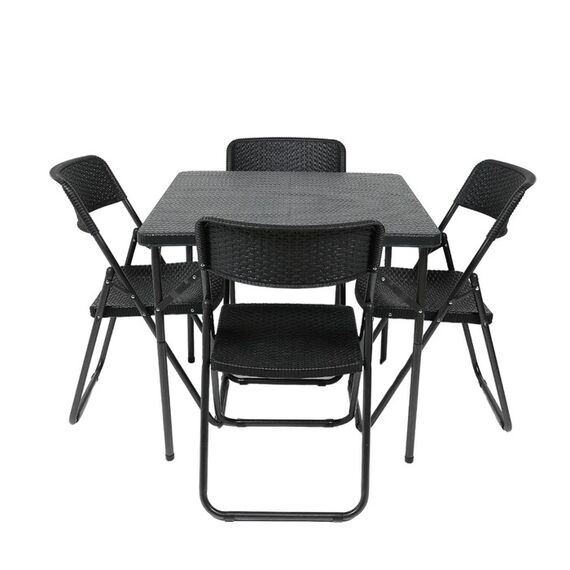 Set mobilier gradina DacEnergy© , o masa patrata si 4 scaune, din polipropilena, rezistenta la apa si raze UV, model impletitura ratan, negru, 80 x 80 x 73 cm, Numar persoane	: 4-poza 11-Dacenergy.ro