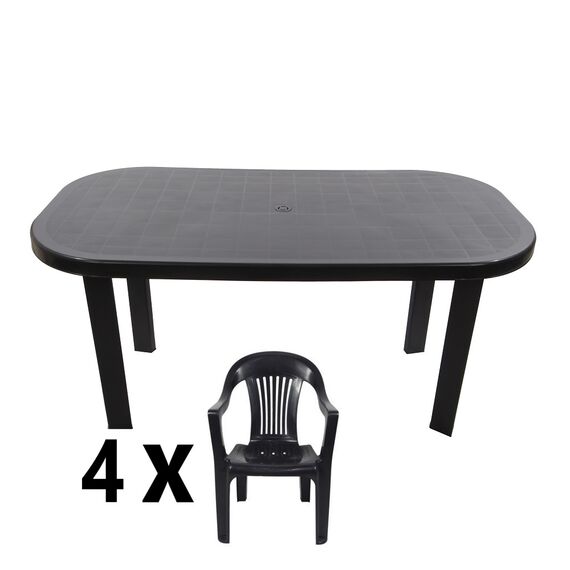 Set mobilier gradina DacEnergy©, fabricat din polipropilena, masa ovala si patru scaune, rezistent la umiditate si UV,  gri, Numar persoane	: 4, Culoare: Gri-poza 2-Dacenergy.ro