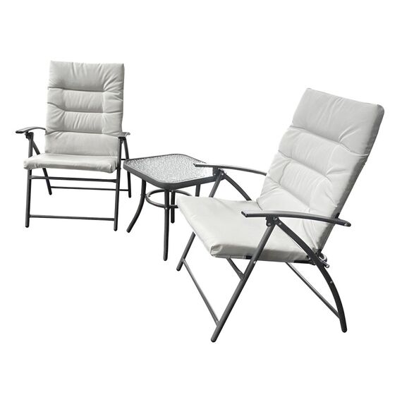 Set mobilier gradina DacEnergy©, realizat din tesatura si metal, o masa si doua scaune, 45 x 45 x 45 cm, cu perne, gri deschis si gri inchis-poza 2-Dacenergy.ro