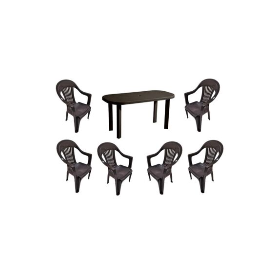 Set mobilier gradina DacEnergy©, fabricat din polipropilena, masa ovala si sase scaune, rezistent la umiditate si UV, maro, Numar persoane	: 6, Culoare: Maro-poza 3-Dacenergy.ro