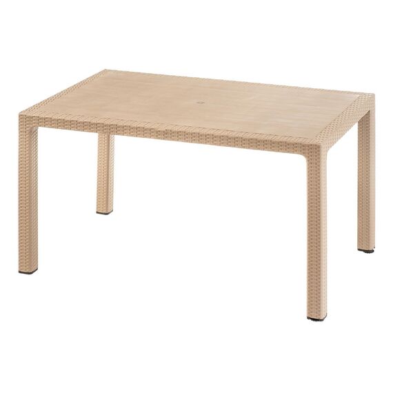 Set masa DacEnergy©, fabricat din polipropilena, cu model impletitura de ratan, forma dreptunghiulara, cu 6 scaune, pentru interior/ exterior, crem, Numar persoane	: 6, Culoare: Crem-poza 3-Dacenergy.ro