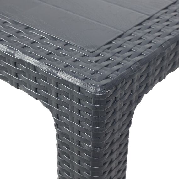 Set masa DacEnergy©, fabricat din polipropilena, cu model impletitura de ratan, forma dreptunghiulara, cu 6 scaune, pentru interior/ exterior, 150 x 90 x 74 cm, gri, Numar persoane	: 6, Culoare: Gri-poza 5-Dacenergy.ro