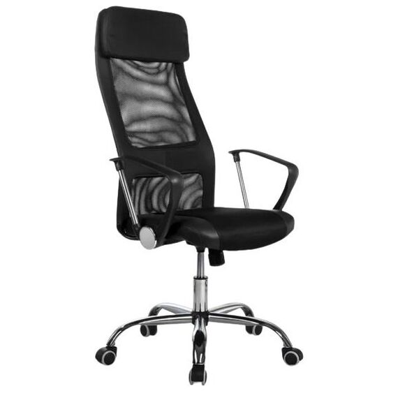 Scaun birou DacEnergy©, din microplasa, cu baza cromata, spatar inalt, ergonomic, cotiere confortabile, functia de blocare verticala, tetiera integrata, negru, Culoare: Negru-Dacenergy.ro