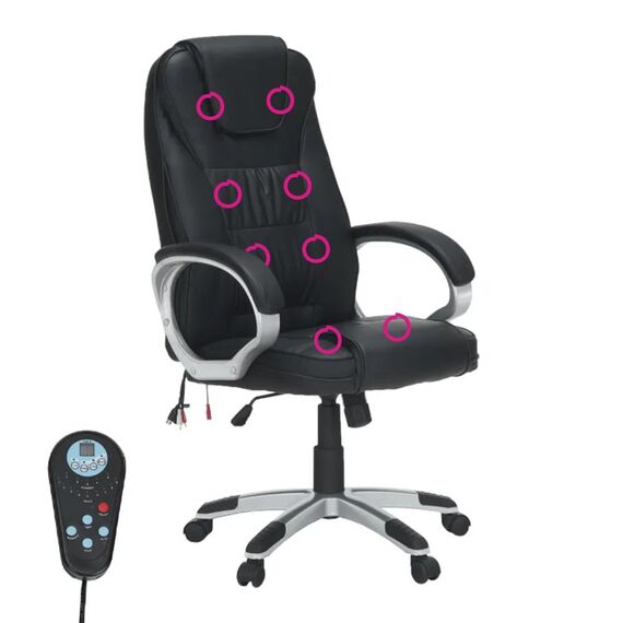 Scaun directorial DacEnergy©, cu tapiterie din imitatie de piele neagra, cu functia de masaj, 4 zone de masaj, cu intensitate reglabila, inaltimea reglabila, 64x 70x 113-123 cm-poza 21-Dacenergy.ro