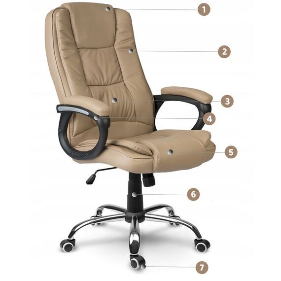 Scaun birou DacEnergy, strat dublu de burete, forma ergonomica, baza cromata cu roti din cauciuc, 125x60 cm, piele, bej, Culoare: Bej, Negru-poza 3-Dacenergy.ro