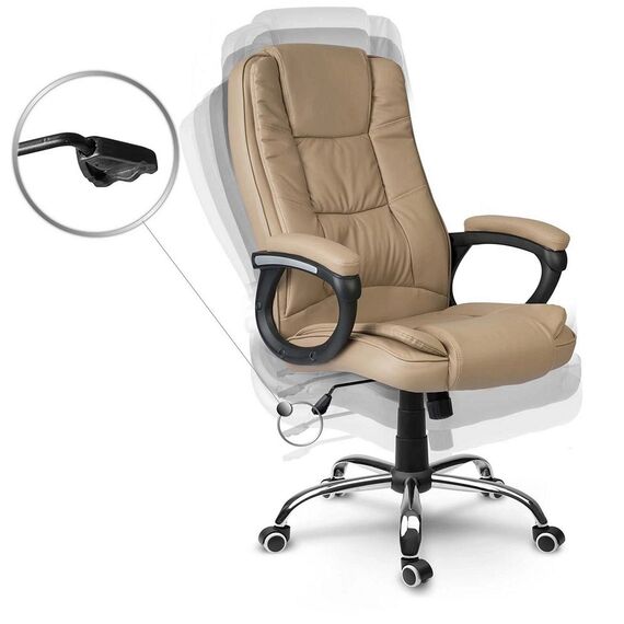 Scaun birou DacEnergy, strat dublu de burete, forma ergonomica, baza cromata cu roti din cauciuc, 125x60 cm, piele, bej, Culoare: Bej, Negru-poza 5-Dacenergy.ro
